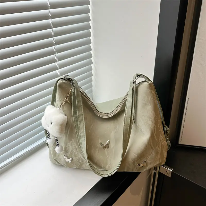 Women's Creamy Soft Shoulder Bag with Pom Pom Design - Image 5