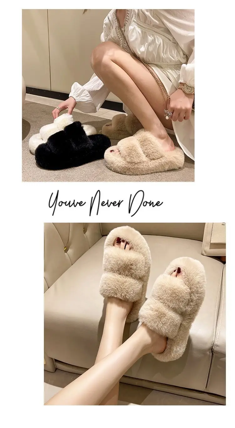 Autumn and Winter New Internet Celebrant Thick-soled Mao Mao Slippers Women's Korean-style Fashionable Outer Wear Plush Home Indoor One-word Cotton Slippers — feature 10