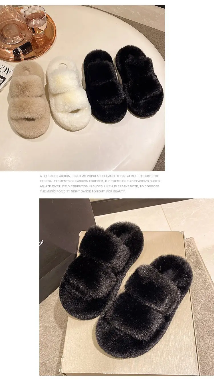 Autumn and Winter New Internet Celebrant Thick-soled Mao Mao Slippers Women's Korean-style Fashionable Outer Wear Plush Home Indoor One-word Cotton Slippers — feature 11