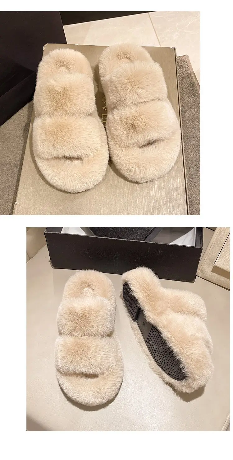 Autumn and Winter New Internet Celebrant Thick-soled Mao Mao Slippers Women's Korean-style Fashionable Outer Wear Plush Home Indoor One-word Cotton Slippers — feature 13