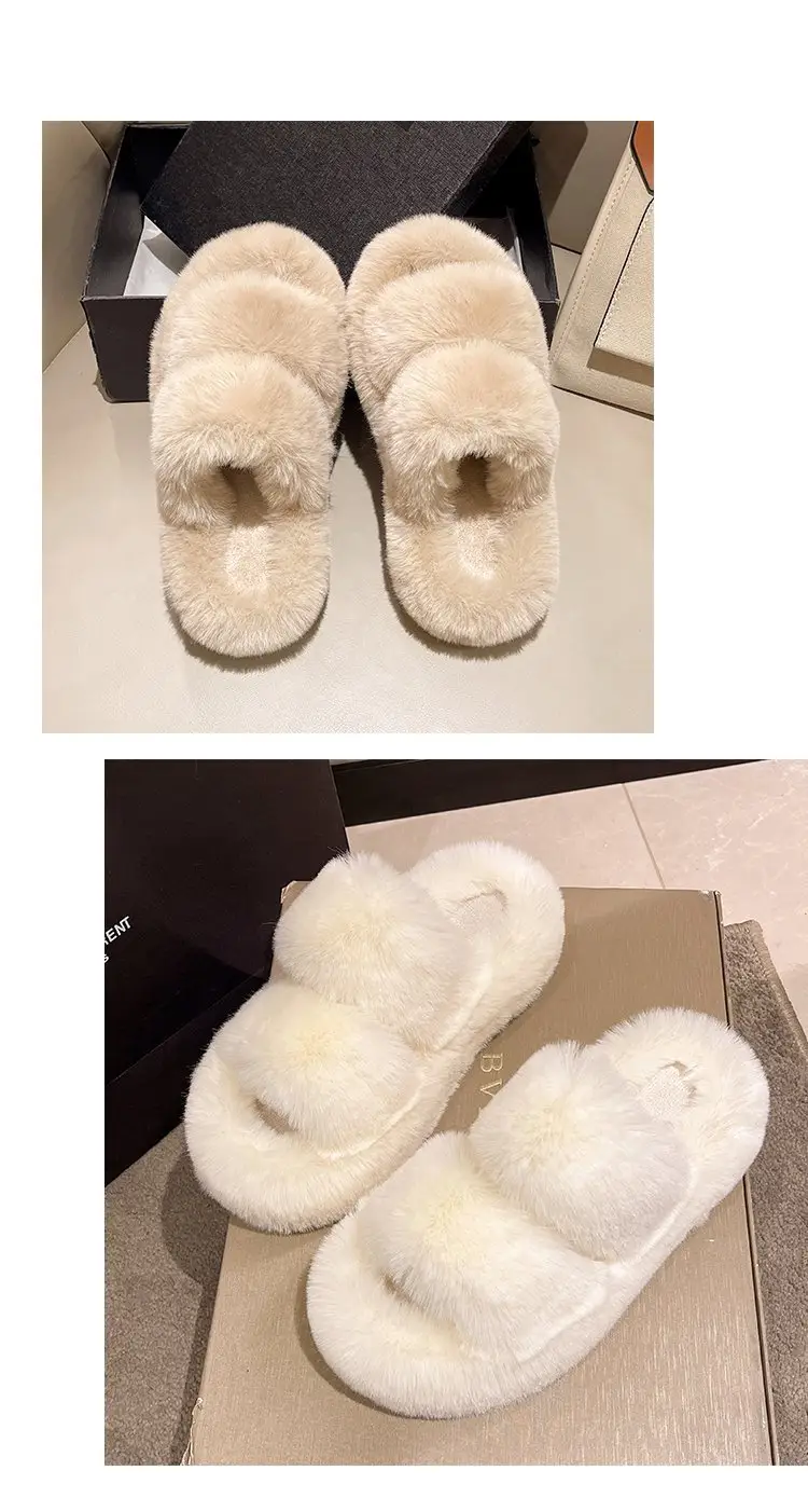 Autumn and Winter New Internet Celebrant Thick-soled Mao Mao Slippers Women's Korean-style Fashionable Outer Wear Plush Home Indoor One-word Cotton Slippers — feature 14