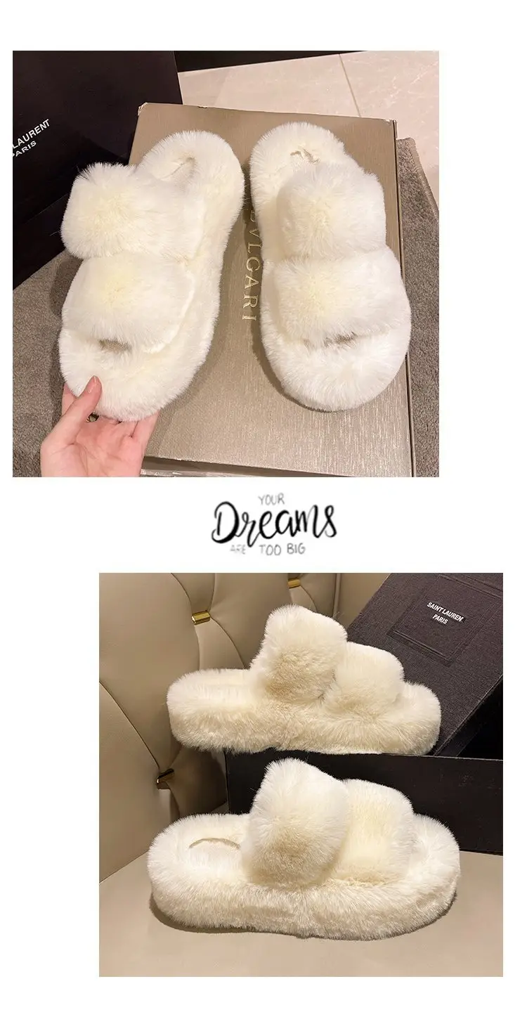Autumn and Winter New Internet Celebrant Thick-soled Mao Mao Slippers Women's Korean-style Fashionable Outer Wear Plush Home Indoor One-word Cotton Slippers — feature 15