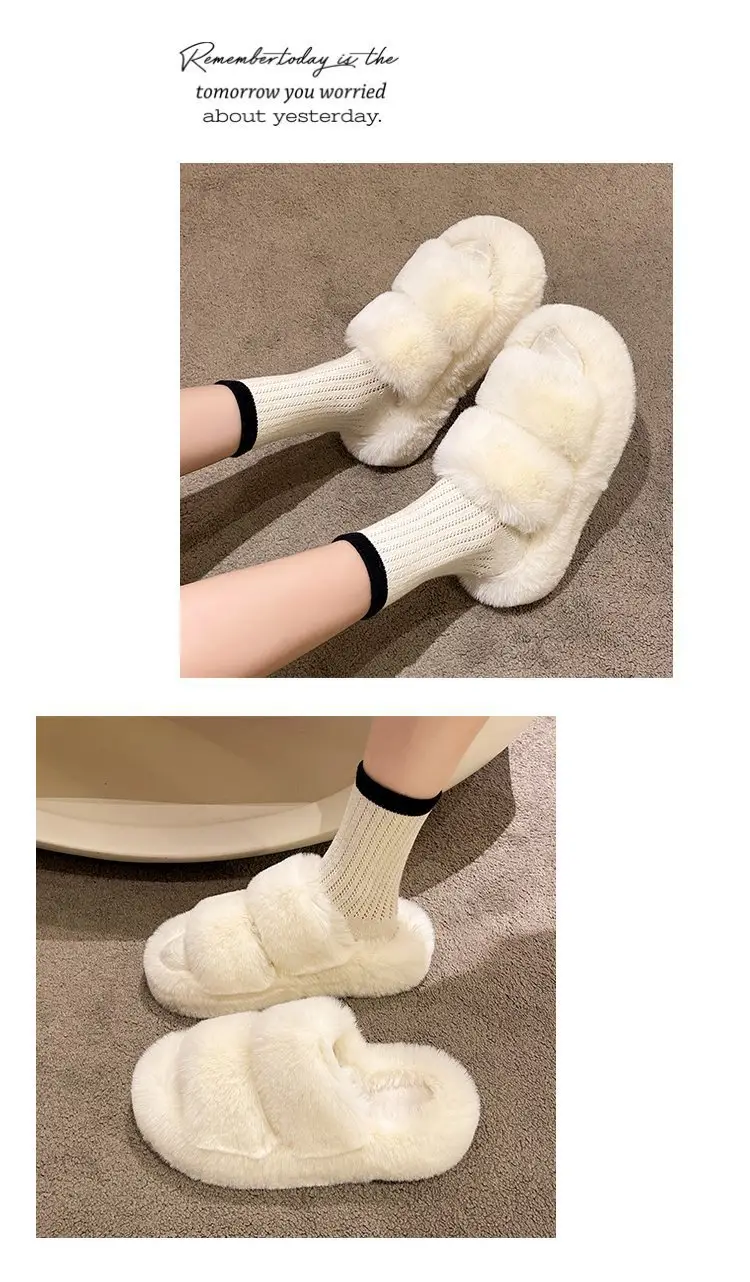 Autumn and Winter New Internet Celebrant Thick-soled Mao Mao Slippers Women's Korean-style Fashionable Outer Wear Plush Home Indoor One-word Cotton Slippers — feature 4
