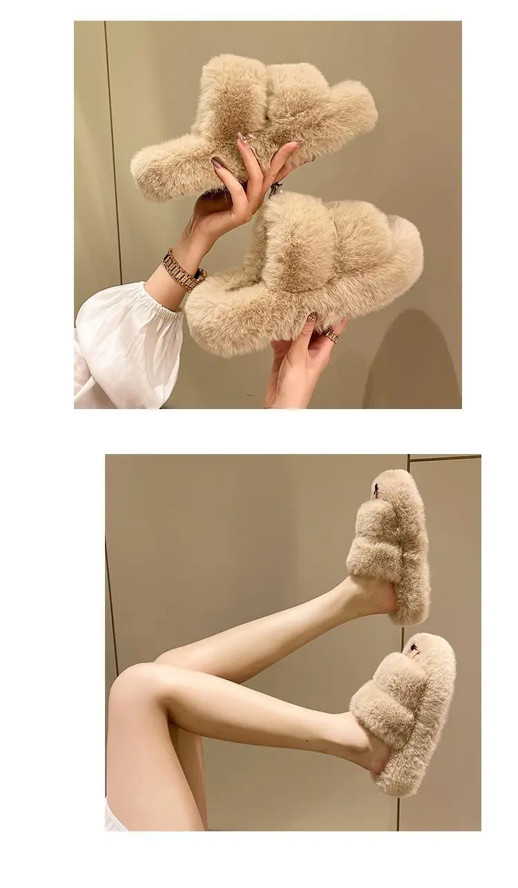 Autumn and Winter New Internet Celebrant Thick-soled Mao Mao Slippers Women's Korean-style Fashionable Outer Wear Plush Home Indoor One-word Cotton Slippers — feature 5