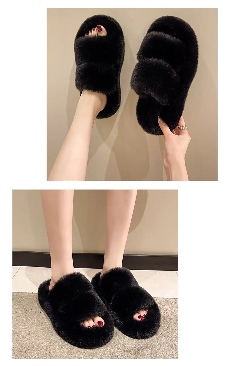 Autumn and Winter New Internet Celebrant Thick-soled Mao Mao Slippers Women's Korean-style Fashionable Outer Wear Plush Home Indoor One-word Cotton Slippers — feature 7
