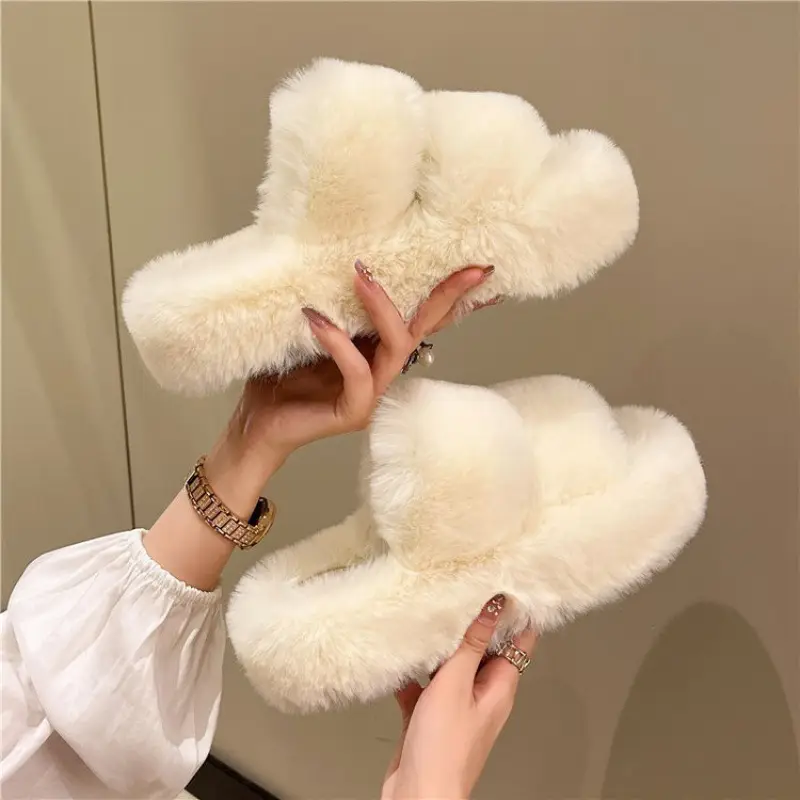 Autumn and Winter New Internet Celebrant Thick-soled Mao Mao Slippers Women's Korean-style Fashionable Outer Wear Plush Home Indoor One-word Cotton Slippers