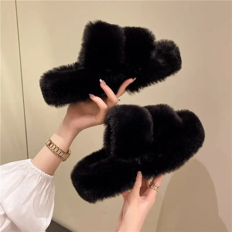 Autumn and Winter New Internet Celebrant Thick-soled Mao Mao Slippers Women's Korean-style Fashionable Outer Wear Plush Home Indoor One-word Cotton Slippers