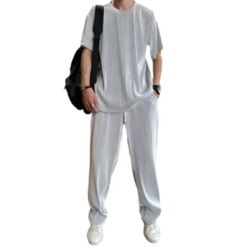 Casual suit Ice Silk Sports Men's Summer Thin Short-sleeved T-shirt Quick-drying Long Pants Wear Half-sleeved Clothes Set