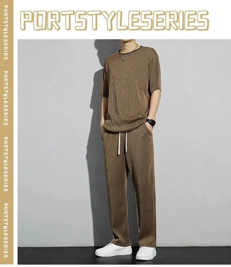 Casual suit Ice Silk Sports Men's Summer Thin Short-sleeved T-shirt Quick-drying Long Pants Wear Half-sleeved Clothes Set — feature 10