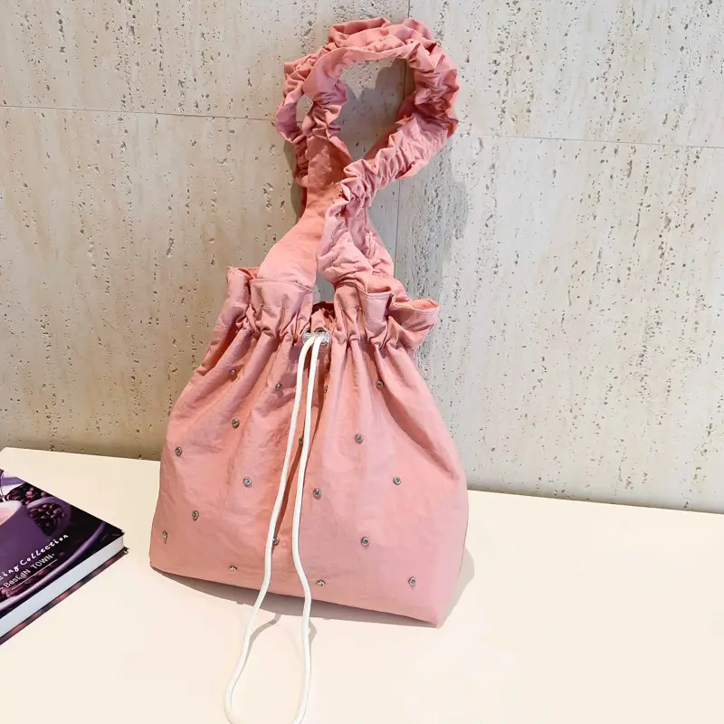 Pink Drawstring Shoulder Bag for Women - Image 5