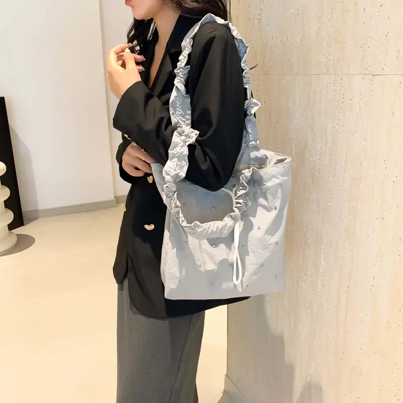Pink Drawstring Shoulder Bag for Women - Image 7