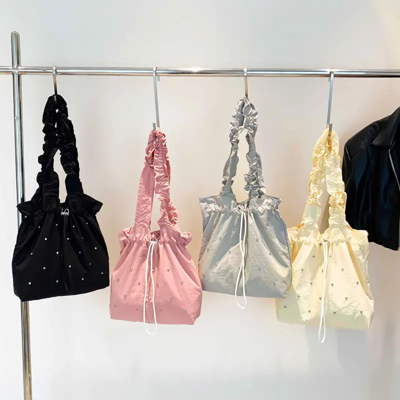 Pink Drawstring Shoulder Bag for Women - Image 8