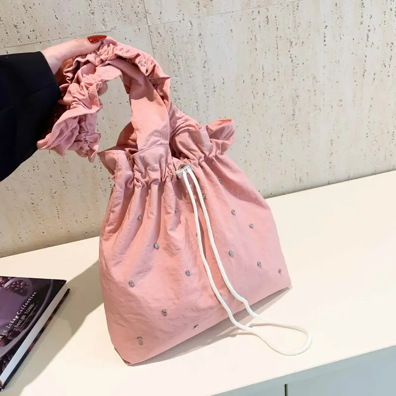 Pink Drawstring Shoulder Bag for Women - Image 4