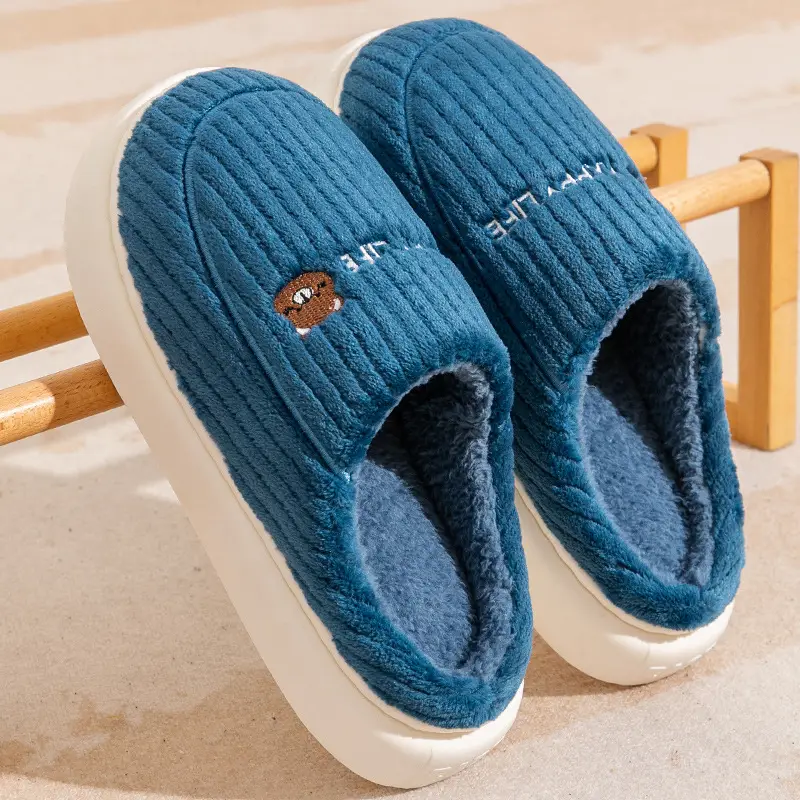 Winter Cotton Slippers Women's Thick Bottom Indoor Home Warm and Comfortable fleece-lined Household Indoor Non-slip Couple Slippers for Men - Image 8