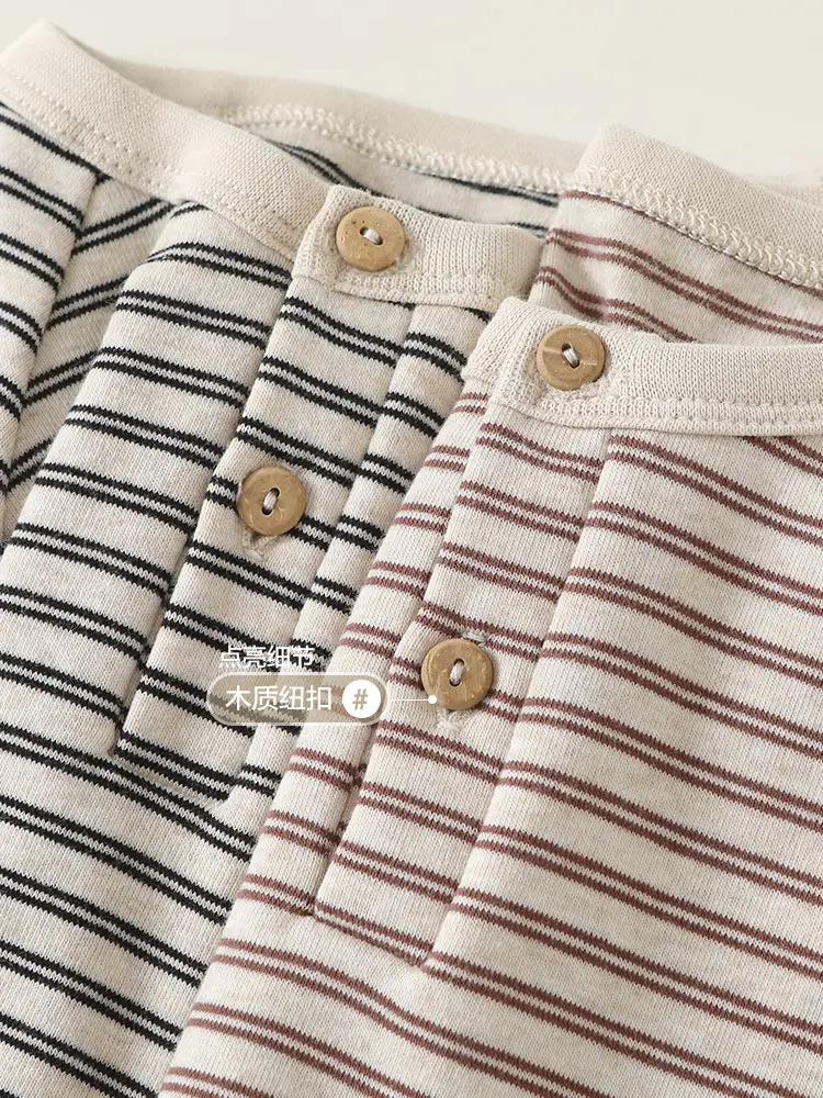 Baby Long Sleeve T-Shirt Striped Beige Brown Spring Outfit - Image 4