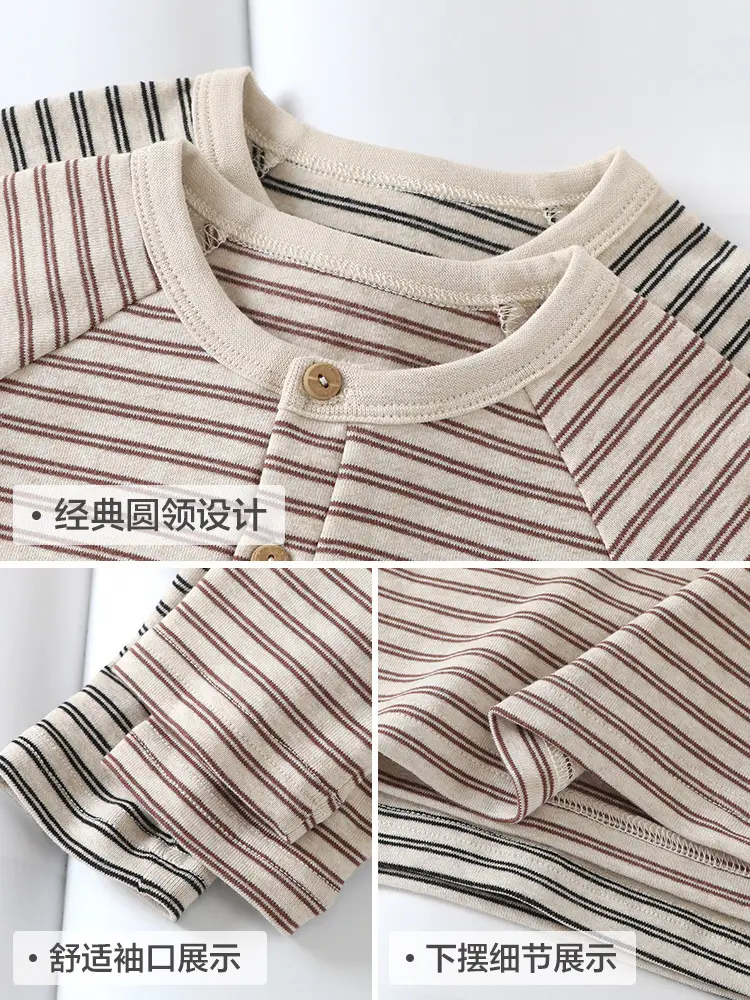 Baby Long Sleeve T-Shirt Striped Beige Brown Spring Outfit - Image 5