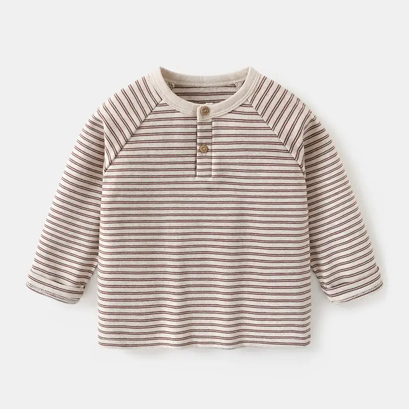 Baby Long Sleeve T-Shirt Striped Beige Brown Spring Outfit - Image 2