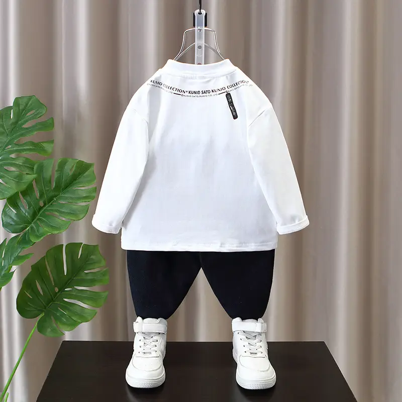 Boys White Hoodie Sweatshirt Set Spring Autumn 2024 - Image 3
