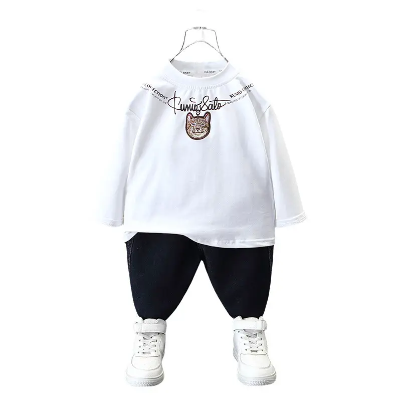 Boys White Hoodie Sweatshirt Set Spring Autumn 2024 - Image 5