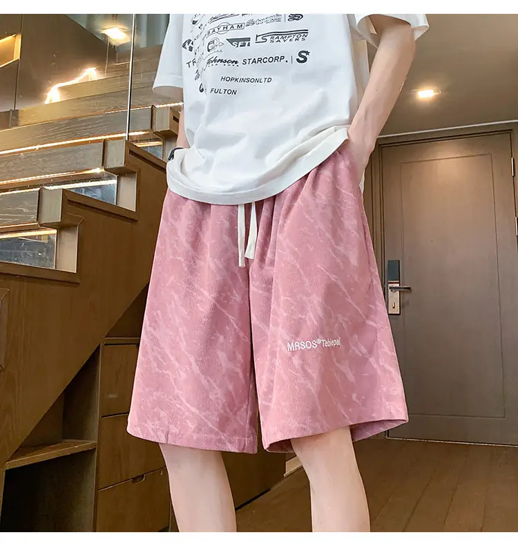 Men's Pink Printed Shorts 2024 Summer Loose Casual — feature 5