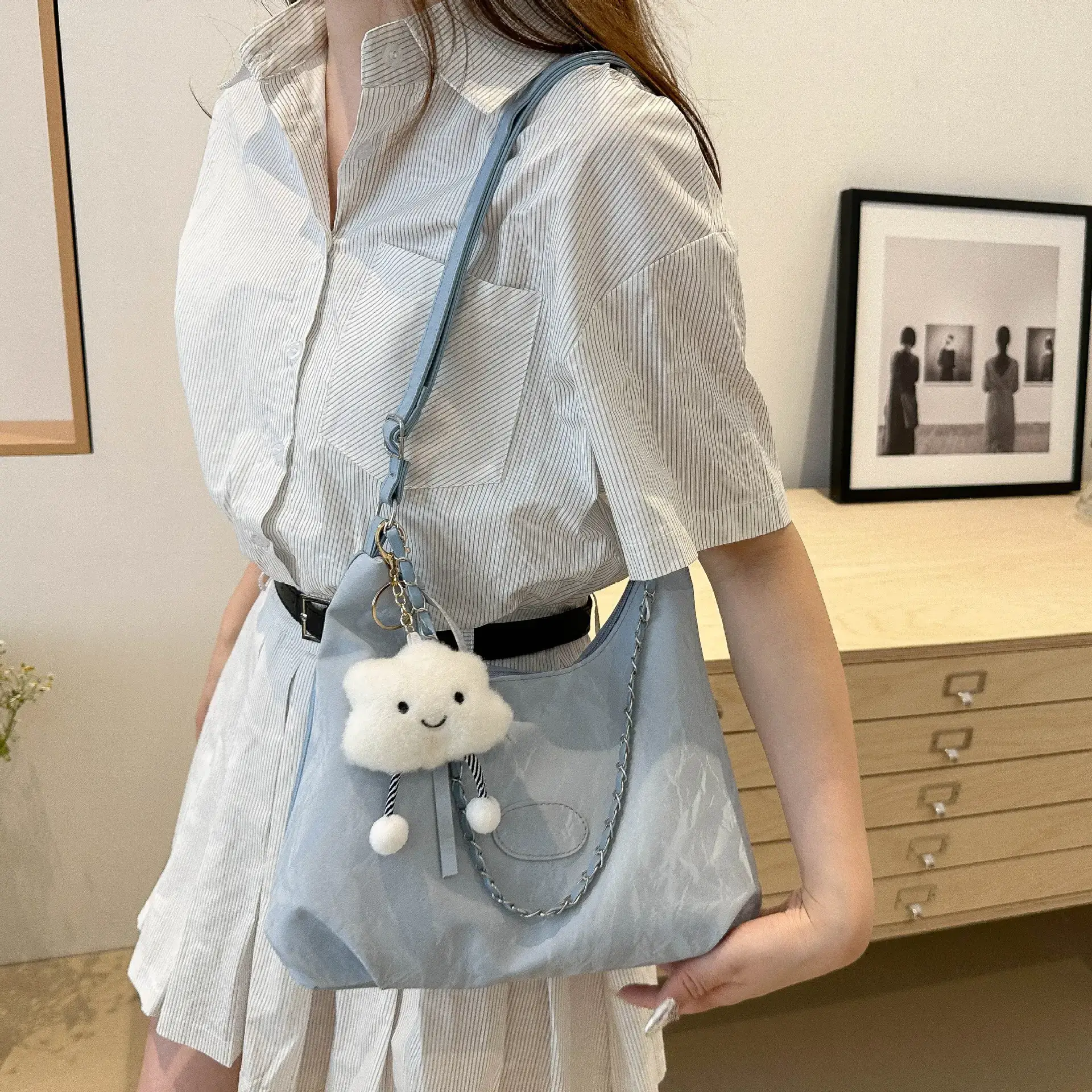 Pink Soft Crossbody Bag for Women with Cute Charm - Image 9