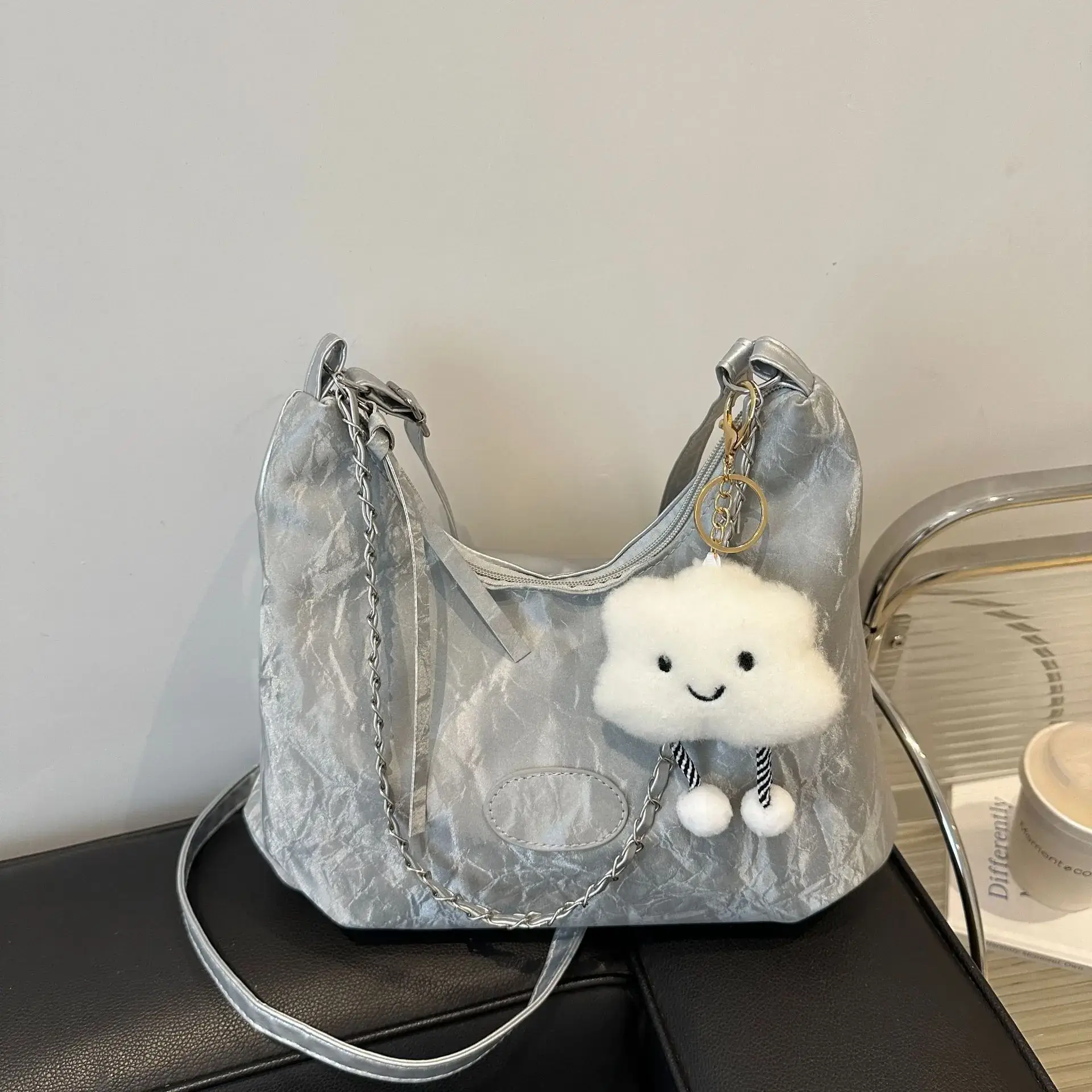 Pink Soft Crossbody Bag for Women with Cute Charm - Image 5