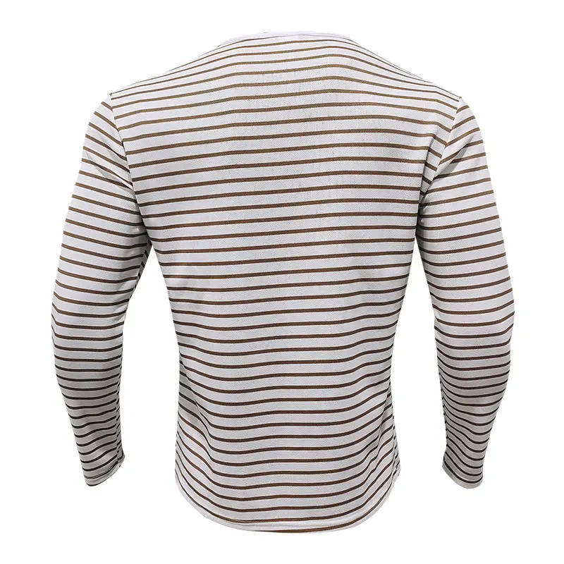 Men's Black White Striped Long Sleeve Henley T-Shirt — feature 14