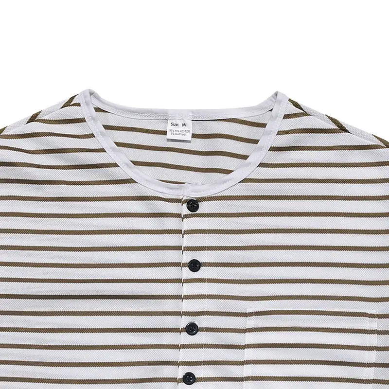Men's Black White Striped Long Sleeve Henley T-Shirt — feature 15