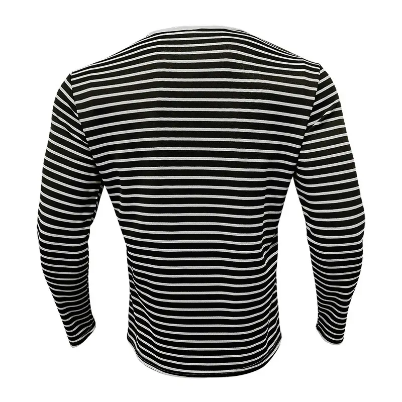 Men's Black White Striped Long Sleeve Henley T-Shirt — feature 22