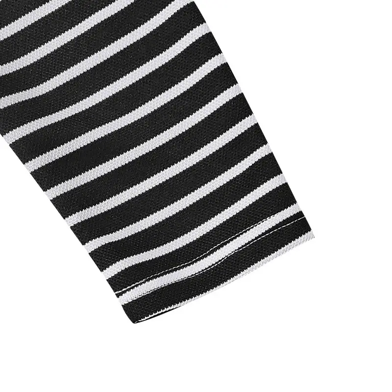 Men's Black White Striped Long Sleeve Henley T-Shirt — feature 25