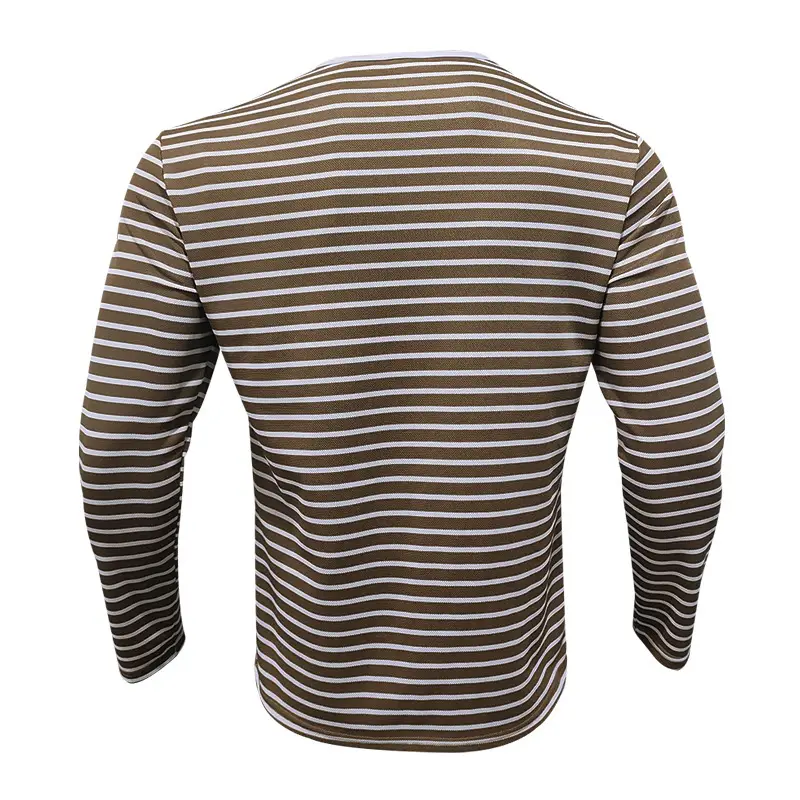 Men's Black White Striped Long Sleeve Henley T-Shirt — feature 30