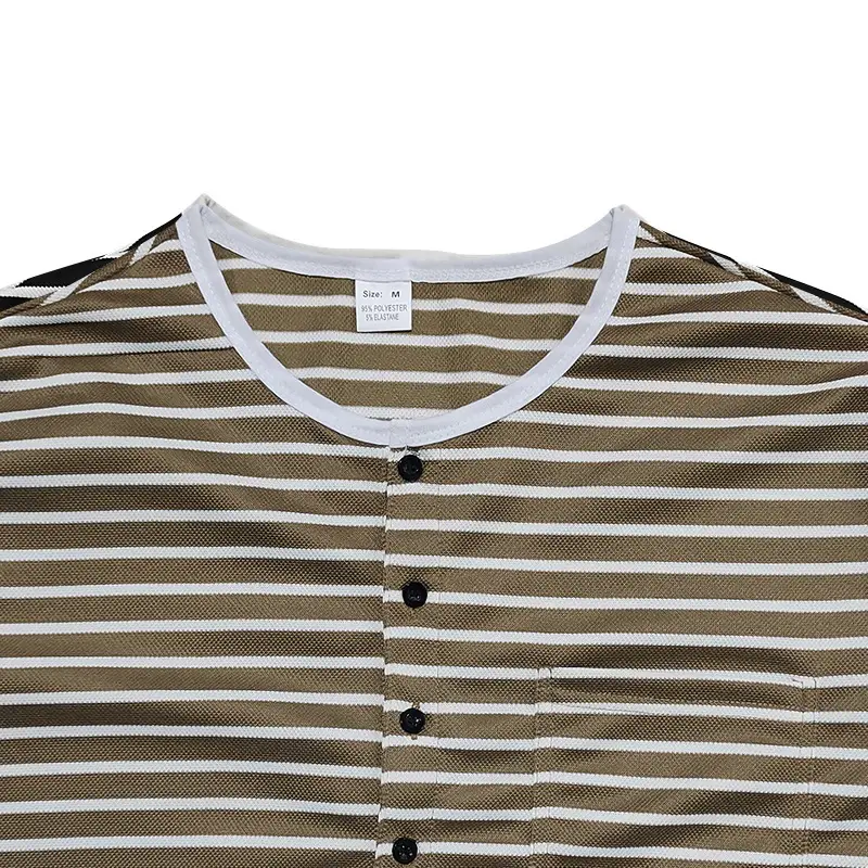 Men's Black White Striped Long Sleeve Henley T-Shirt — feature 31