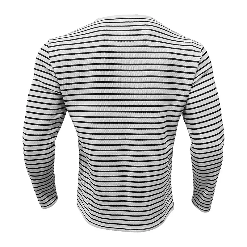 Men's Black White Striped Long Sleeve Henley T-Shirt — feature 6