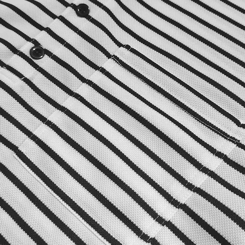 Men's Black White Striped Long Sleeve Henley T-Shirt — feature 8