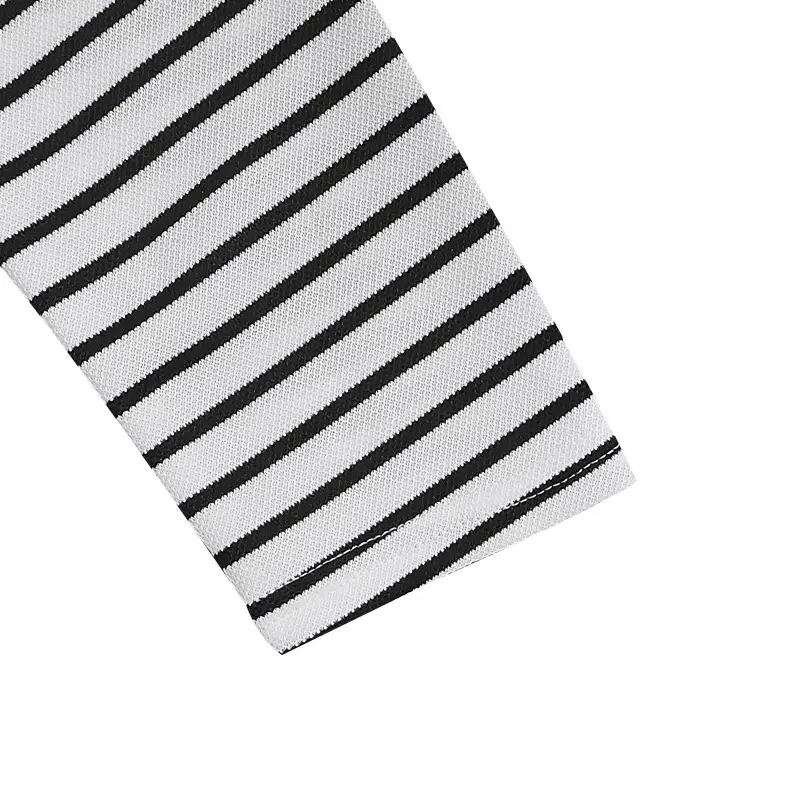 Men's Black White Striped Long Sleeve Henley T-Shirt — feature 9
