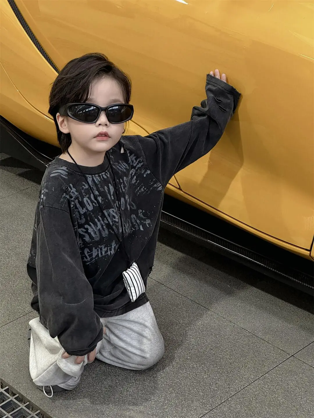 2025 Boys Cotton T-Shirt Set Loose Casual Grey Pants - Image 5