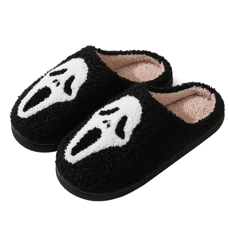 Cross-border autumn and winter Halloween slippers women's wholesale home non-slip home warm cartoon smiley face palm cotton slippers