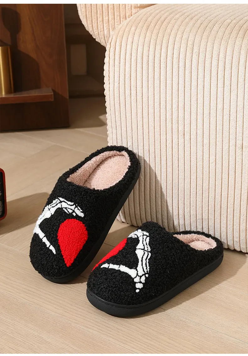Cross-border autumn and winter Halloween slippers women's wholesale home non-slip home warm cartoon smiley face palm cotton slippers — feature 16
