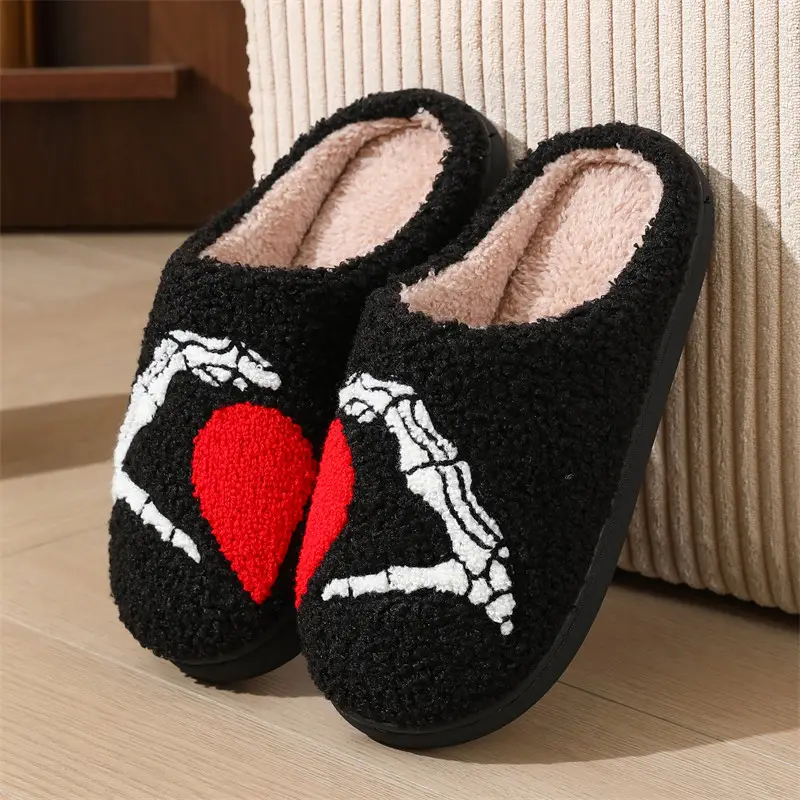 Cross-border autumn and winter Halloween slippers women's wholesale home non-slip home warm cartoon smiley face palm cotton slippers