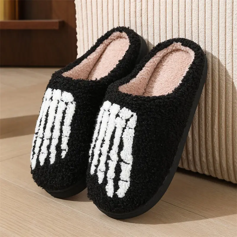 Cross-border autumn and winter Halloween slippers women's wholesale home non-slip home warm cartoon smiley face palm cotton slippers