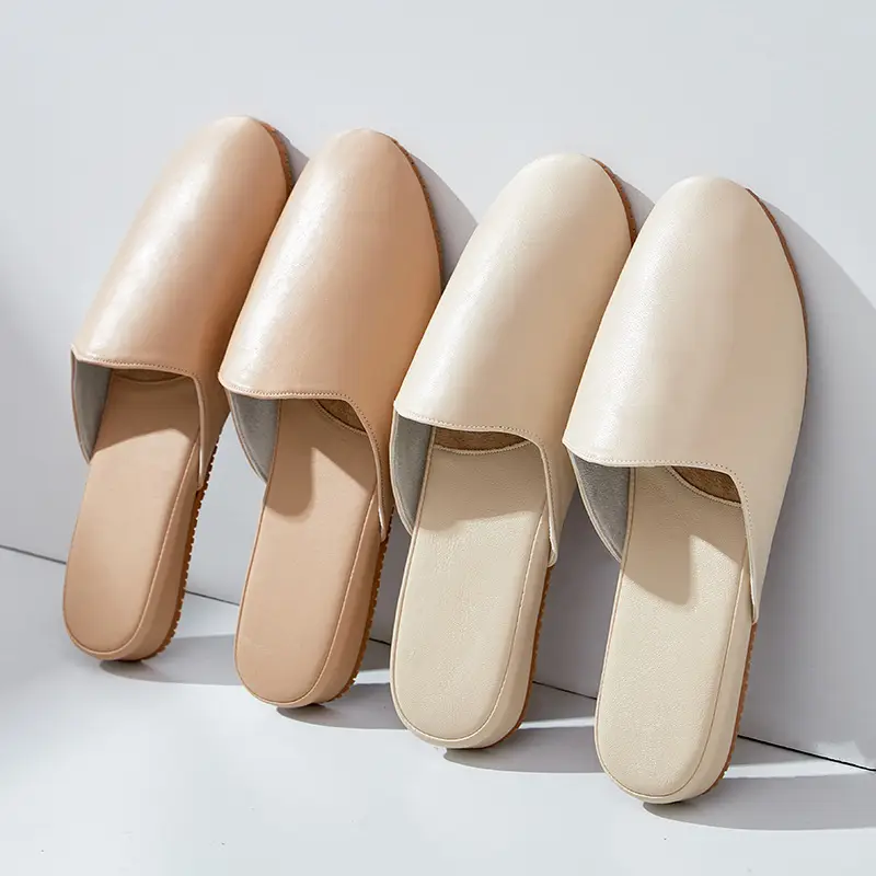 French Style Leather Slippers Women Summer Beige - Image 8