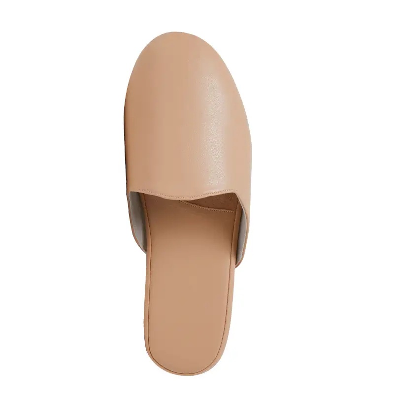 French Style Leather Slippers Women Summer Beige - Image 11