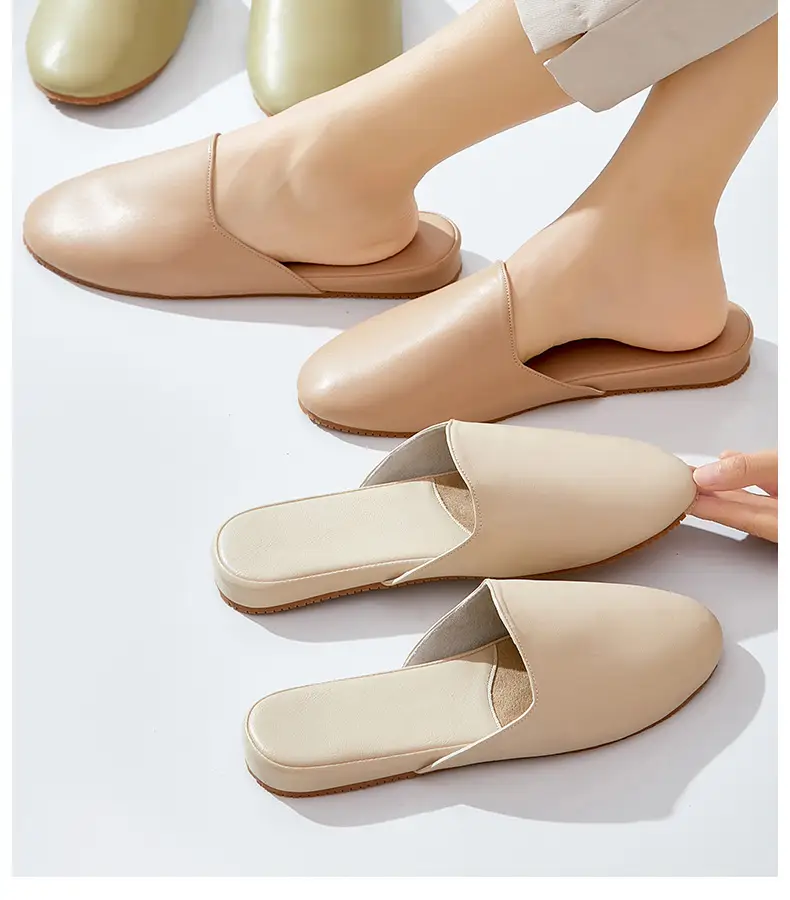 French Style Leather Slippers Women Summer Beige — feature 18
