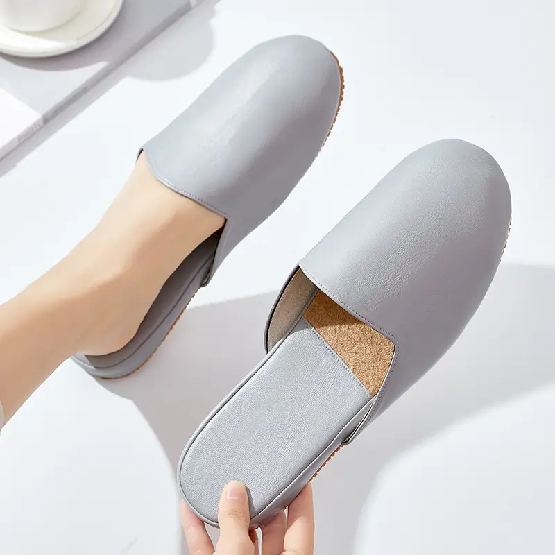 French Style Leather Slippers Women Summer Beige - Image 5