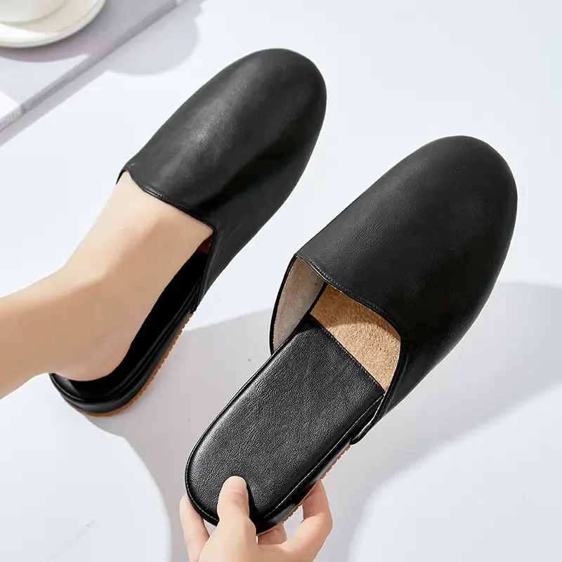 French Style Leather Slippers Women Summer Beige - Image 6