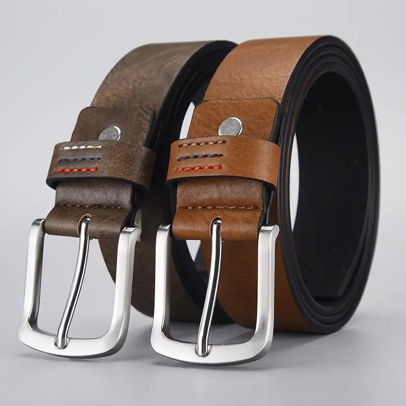 Men's Black PU Leather Belt with Silver Buckle