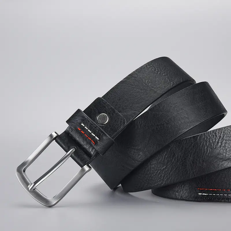 Men's Black PU Leather Belt with Silver Buckle