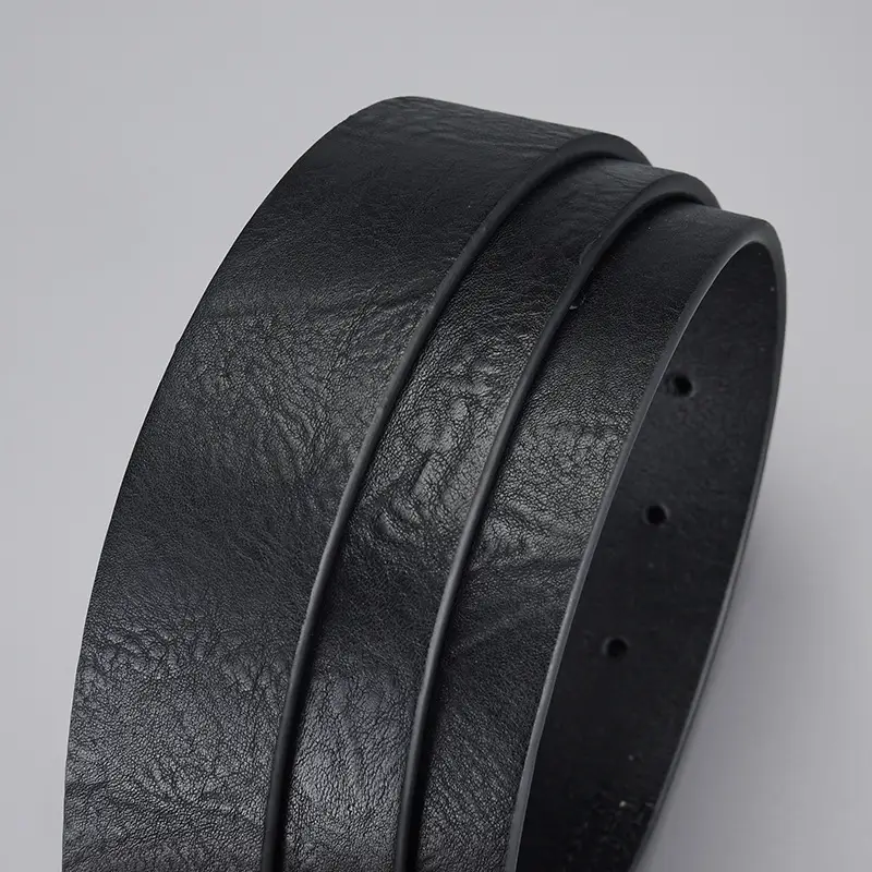 Men's Black PU Leather Belt with Silver Buckle