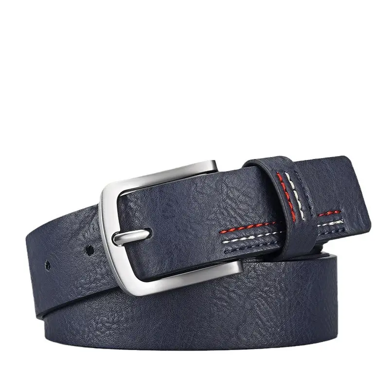 Men's Black PU Leather Belt with Silver Buckle