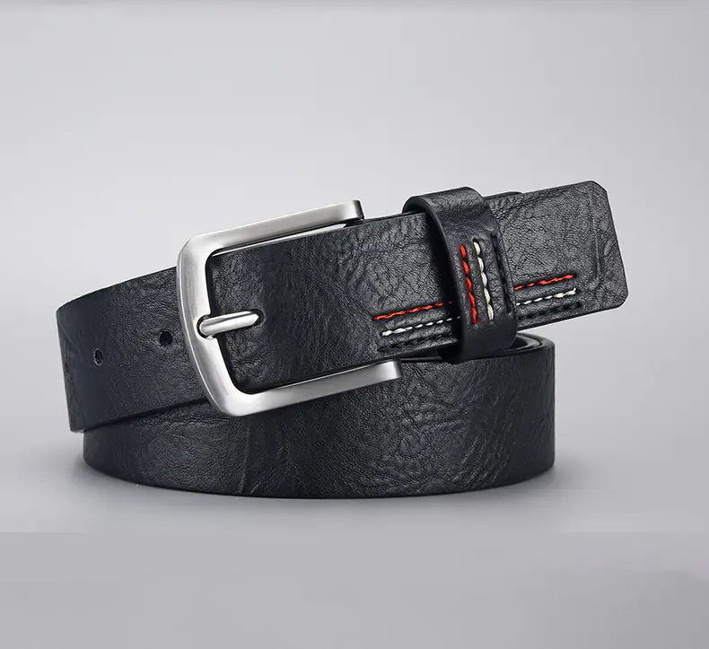 Men's Black PU Leather Belt with Silver Buckle — feature 3